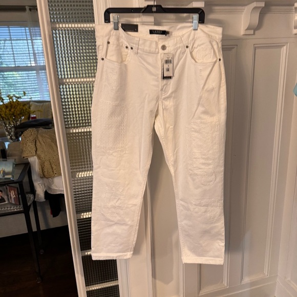 Lauren Ralph Lauren Women's White Eyelet Jeans Relaxed Taper Size 14 NWT $195 - Picture 2 of 14